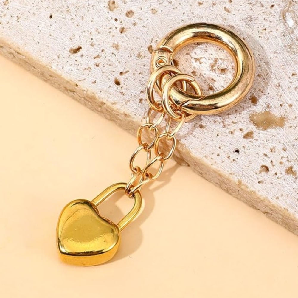 NEW Gold Heart Lock Chain Bag Charm/ Keychain